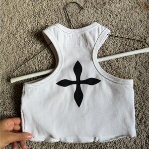 SFMK White Crop Top with Black Cross Design size S